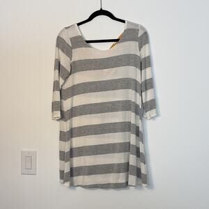 12PM by Mon Ami Gray White Striped Scoop Neck 3/4 Sleeve Bow Top S